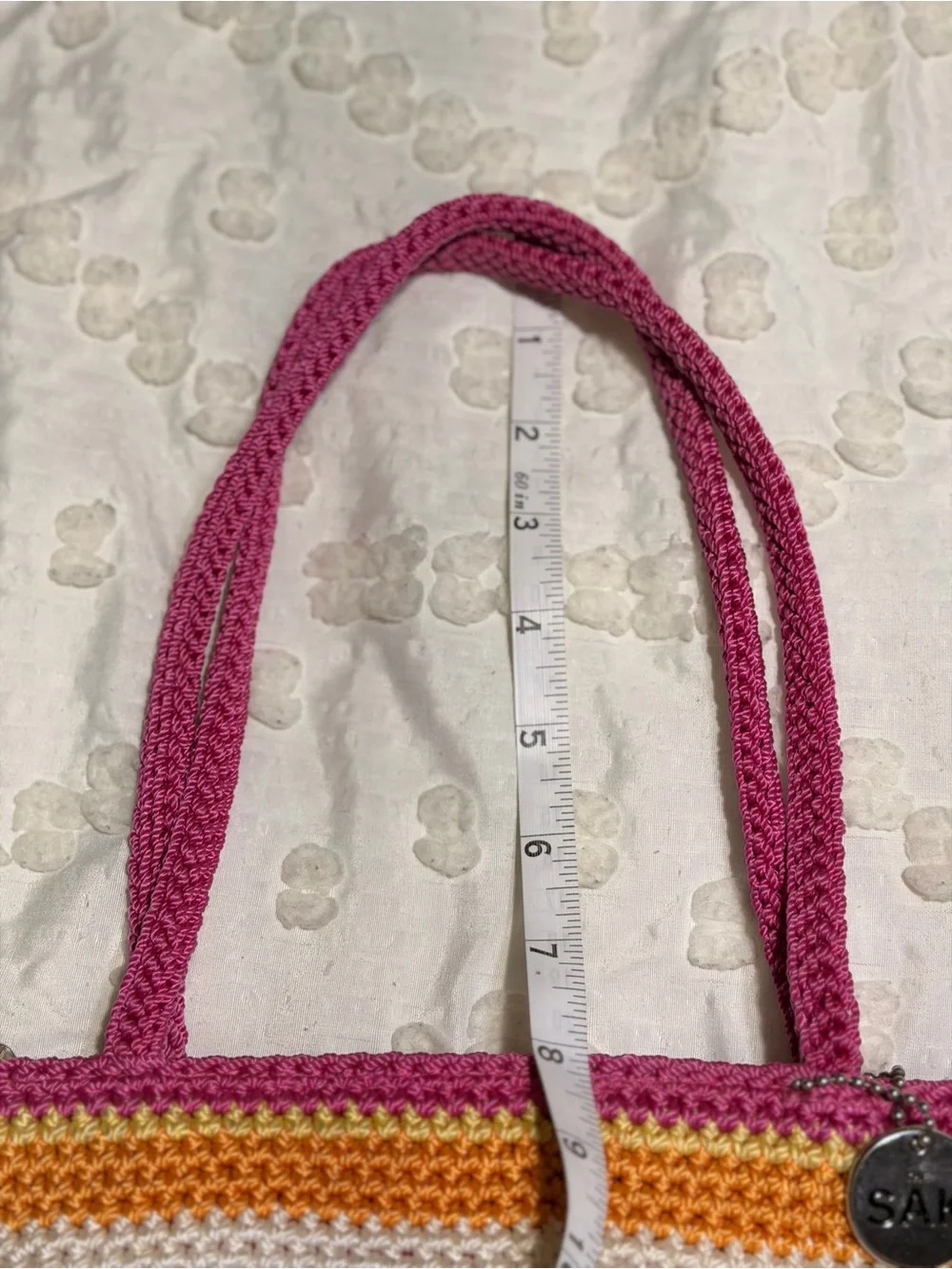 The Sak Small Handbag Knit Crochet Striped Fully Lined Purse Zipper Closure